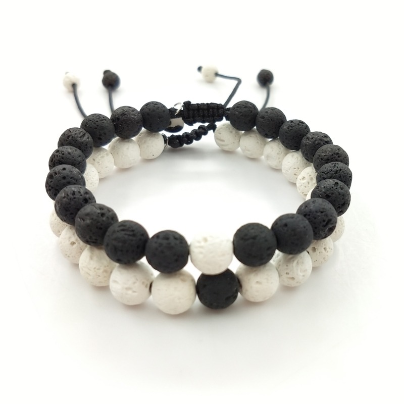 bracelet de distance Yin et Yang Pierre de lave