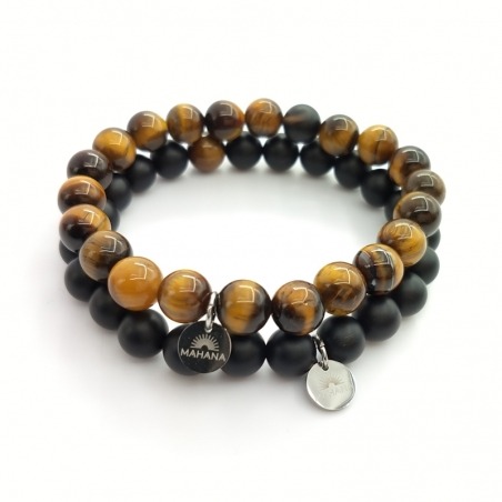 Tiger Eye und schwarzes Achat Distanzarmband