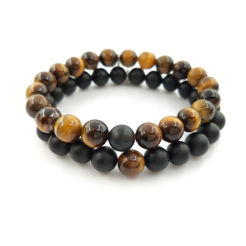 Tiger Eye und schwarzes Achat Distanzarmband