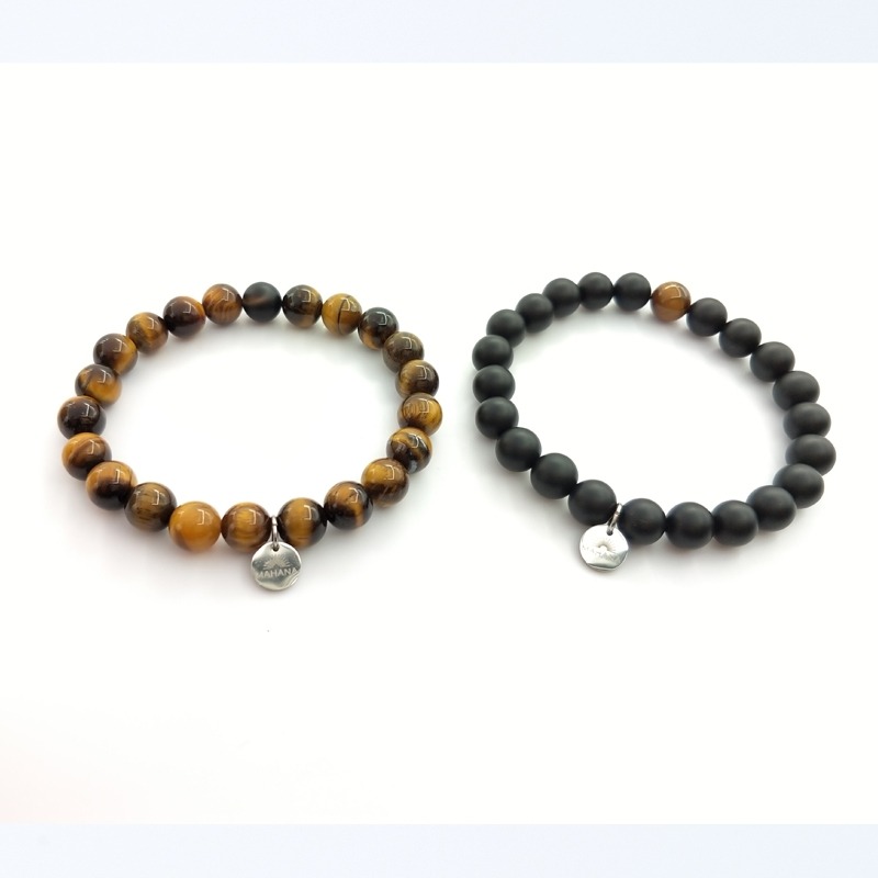 Tiger Eye und schwarzes Achat Distanzarmband