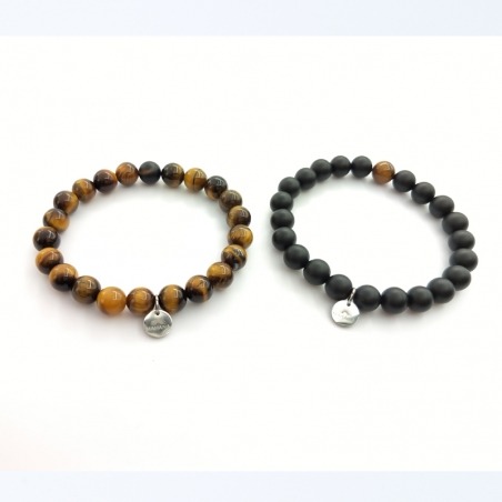 Bracelet de distance oeil de tigre et agate noire