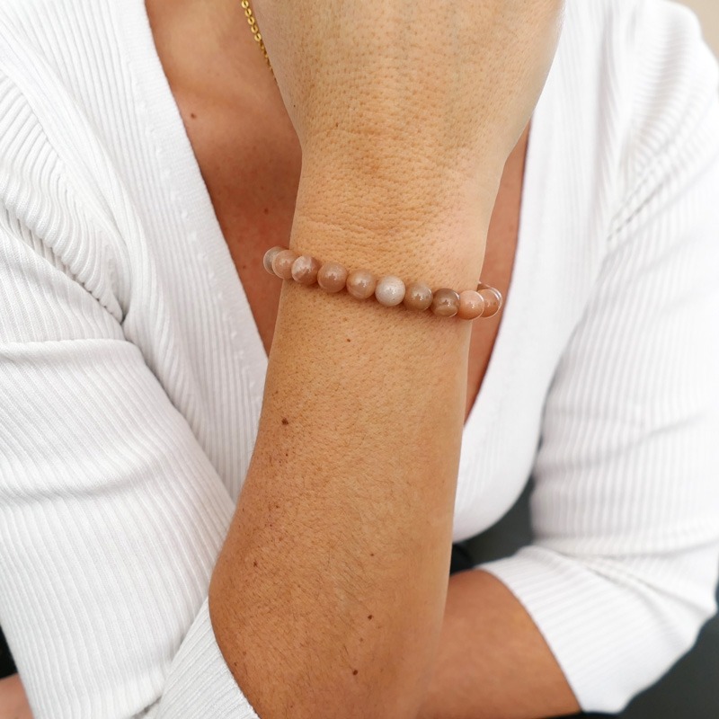 Bracelet en pierres naturelles Pierre de lune , Pierre de soleil et Quartz  rose