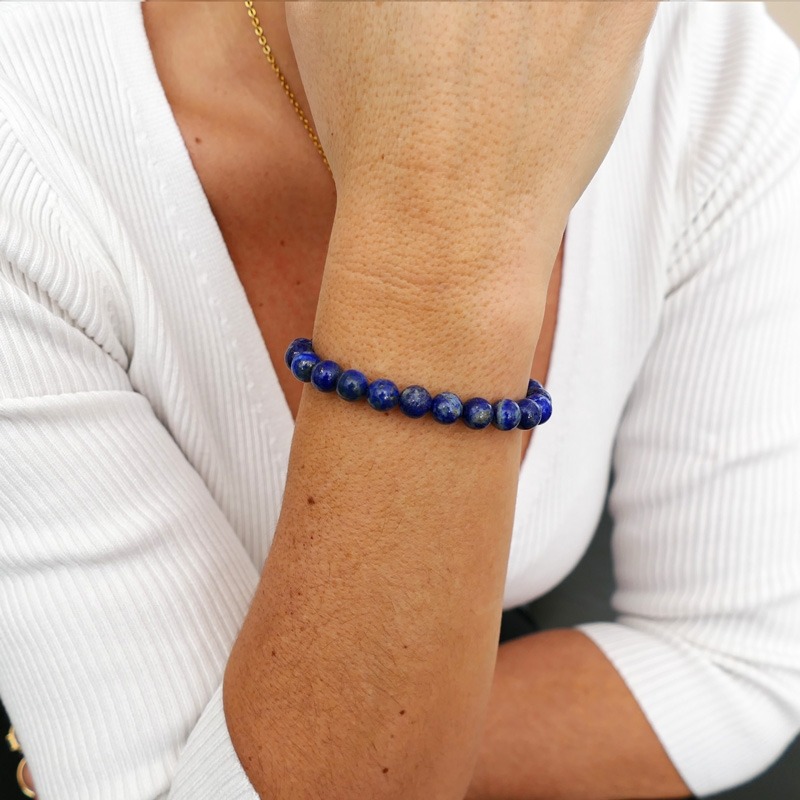 Bracelet Lapis-Lazuli 8mm fil coton & soie tressé