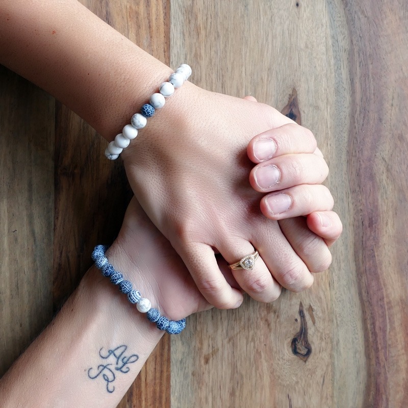 Bracelet de Couple - Loyauté & Sentiment - Pierre Howlite et Agate