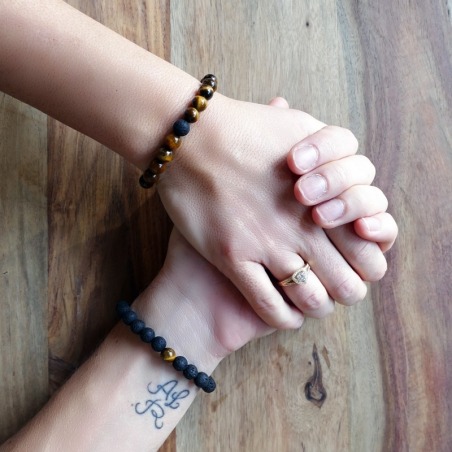 Pulsera de distancia con ojo de tigre y piedra de lava negra.