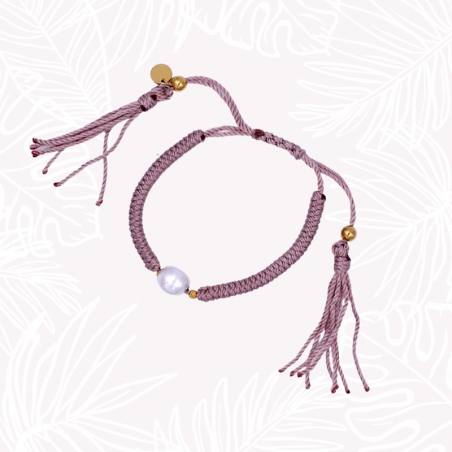 Pulsera de cordón trenzado rosa - Perla