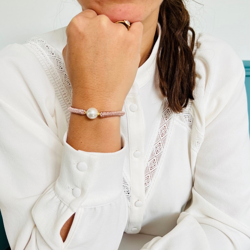 Pulsera de cordón trenzado rosa - Perla