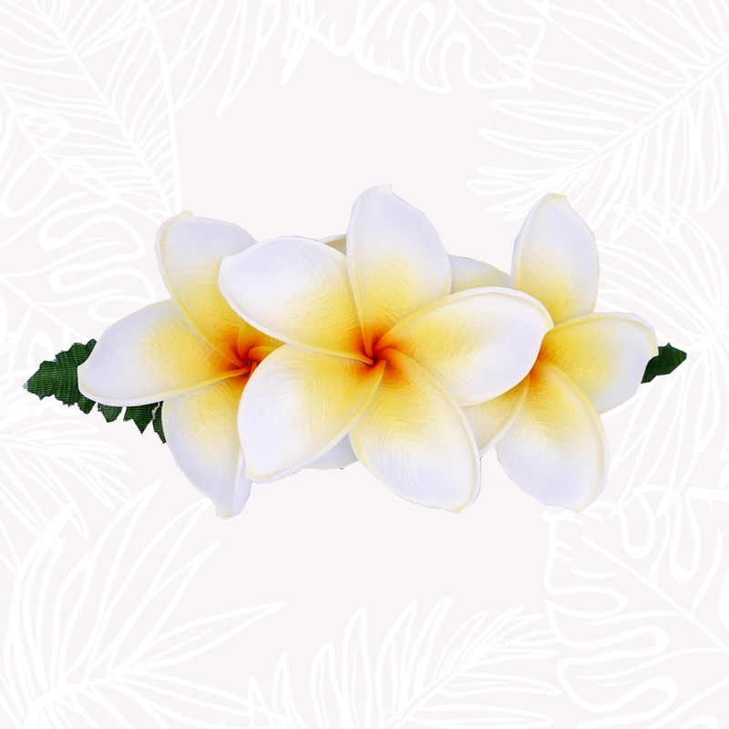 Pinza para el cabello con flores de frangipani blancas
